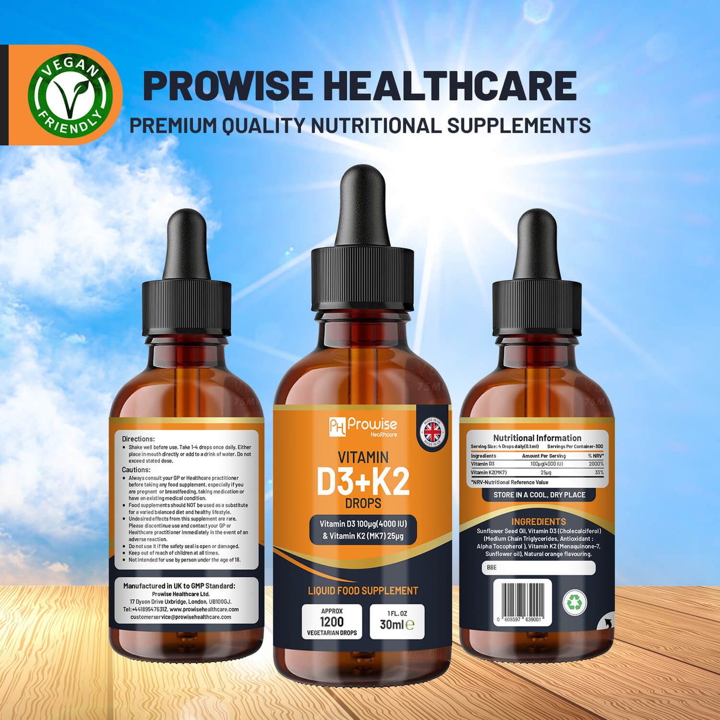 Vitamin D3 + K2 Liquid Drops (4000 IU) – Immune & Bone Support 30ml