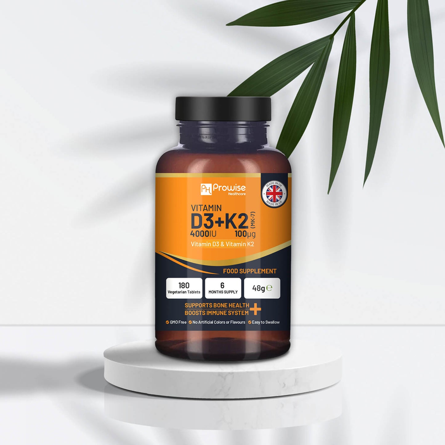 Vitamin D3 + K2 Tablets (4000 IU) – Immune & Bone Support | 180 Tablets