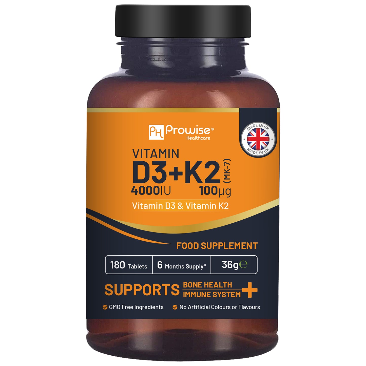 Vitamin D3 + K2 Tablets (4000 IU) – Immune & Bone Support | 180 Tablets